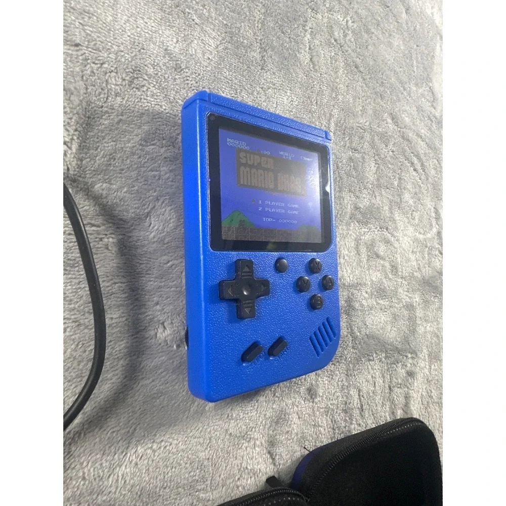 Retro Handheld Game Console Blue 8-Bit Portable Gaming System with Case Cable